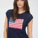  Julia American Flag Crochet Knit Sweater Top