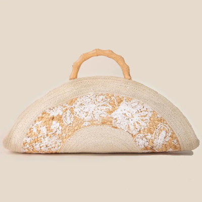 Lilly Floral Print Half Moon Jute Tote Bag