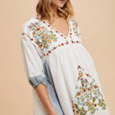  Leanna Floral Embroidered Babydoll Contrast Dress