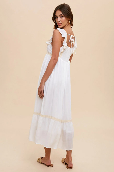 Quinn Embroidered Lace Trim Apron Midi Dress