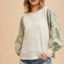  Olivia French Terry Spliced Top | Floral Contrast Sleeve Sweatshirt