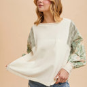  Olivia French Terry Spliced Top | Floral Contrast Sleeve Sweatshirt