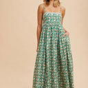  Helene Green Floral Long Sundress | Embroidered Cotton Print Maxi Dress