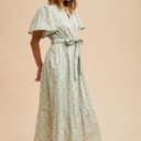  Rachel Tie Front Long Dress | Floral Flutter Sleeve Maxi