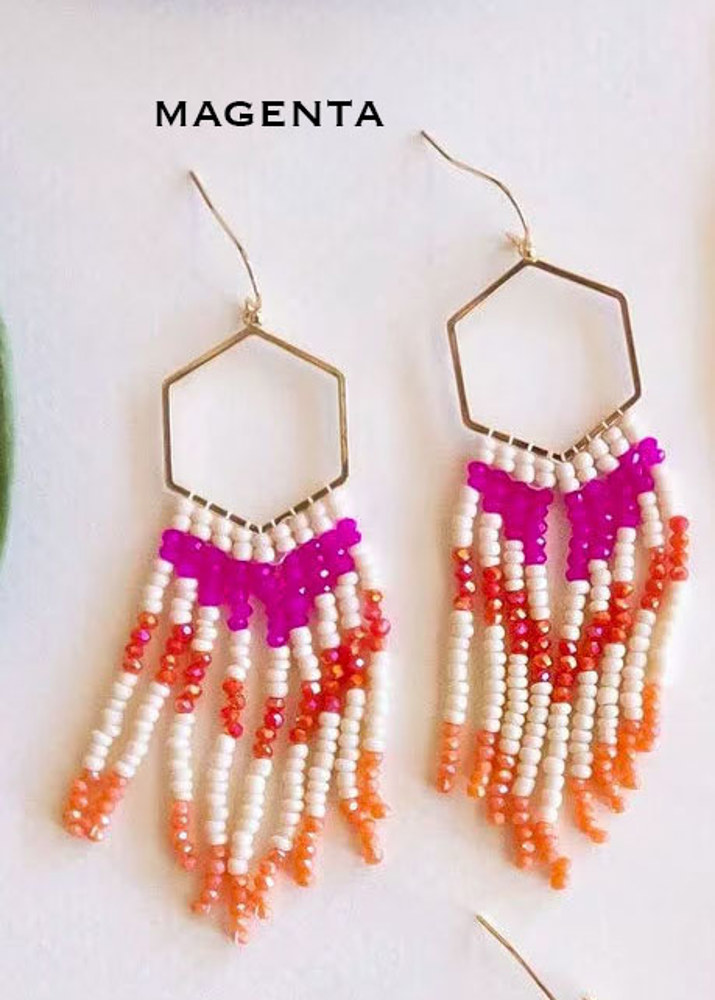 Devon Beaded Fringe Earrings | Colorful Geometric Earrings