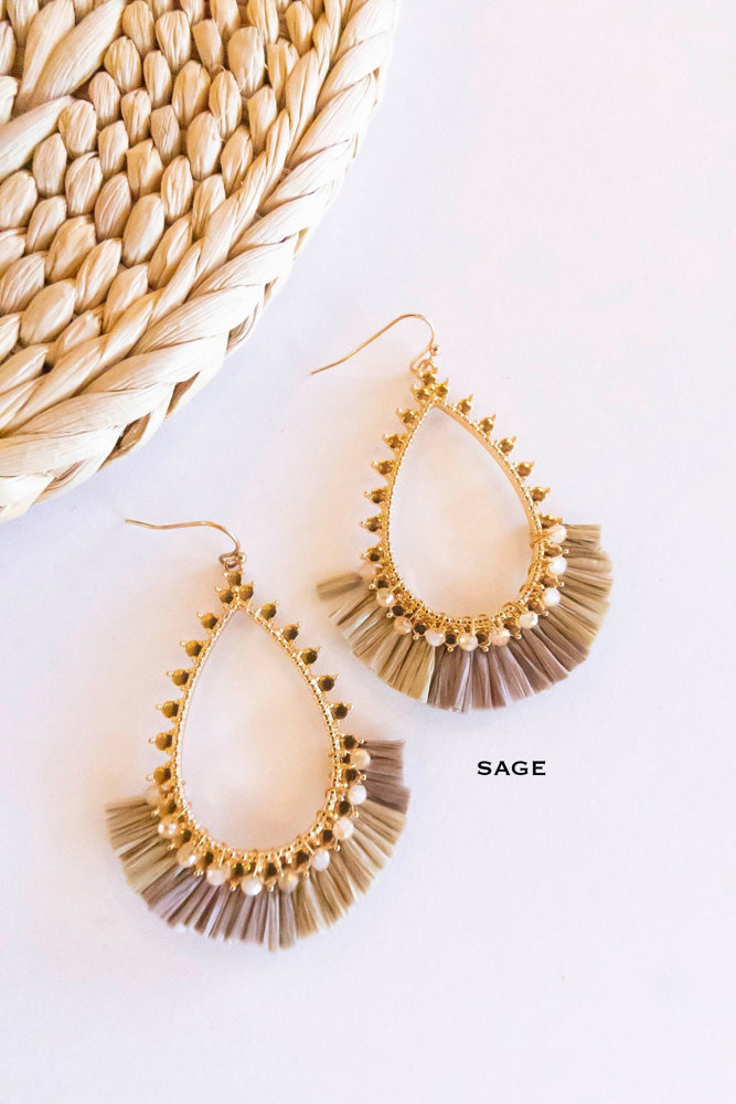 Marla Gold and Raffia Hoops | Teardrop Earrings With Crystal Details