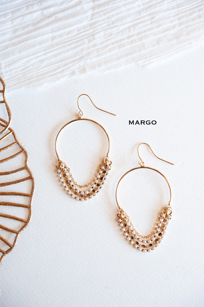 Pearl Earrings | Modern Pearl and Gold Hoops With Crystals | White Earrings