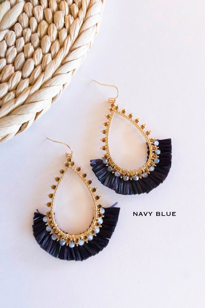 Marla Gold and Raffia Hoops | Teardrop Earrings With Crystal Details