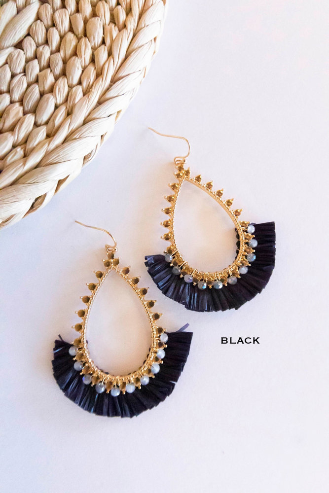 Marla Gold and Raffia Hoops | Teardrop Earrings With Crystal Details