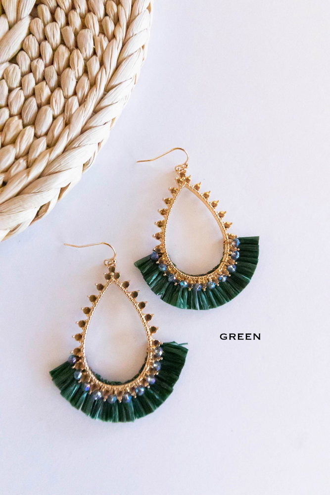 Marla Gold and Raffia Hoops | Teardrop Earrings With Crystal Details