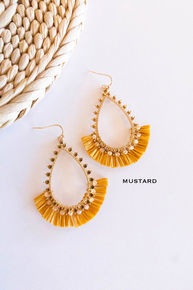 Marla Gold and Raffia Hoops | Teardrop Earrings With Crystal Details