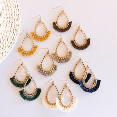 Marla Gold and Raffia Hoops | Teardrop Earrings With Crystal Details