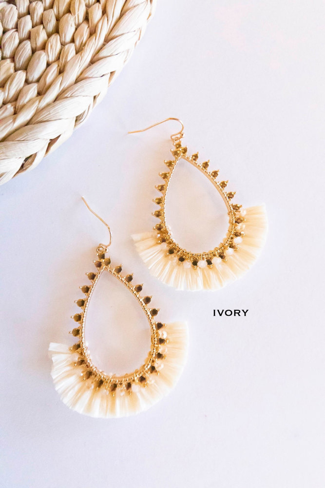 Marla Gold and Raffia Hoops | Teardrop Earrings With Crystal Details