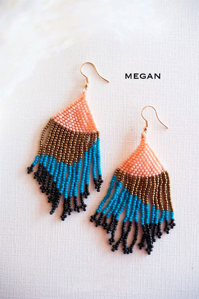 Hand Beaded Tassel Earrings | Colorful Boho Tribal Fringe Earrings | Color Block Seed Bead Danglers