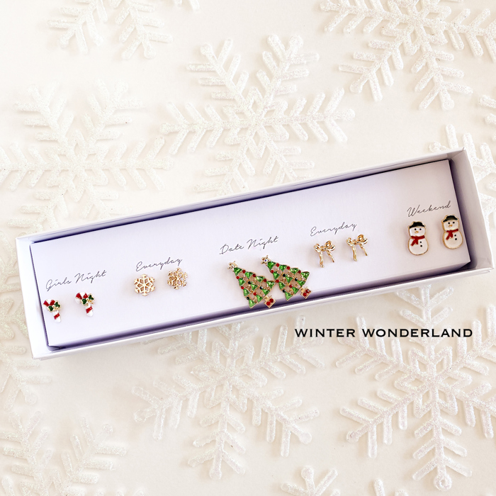 Boxed Christmas Earrings Set | Gift Ready Holiday Stud Sets | Dainty Santa Jewelry | Reindeer Earrings