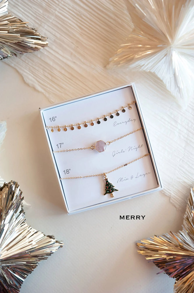 Christmas Boxed Necklace Sets | Delicate Layering Necklaces | Gift Ready Jewelry | Charm Necklaces