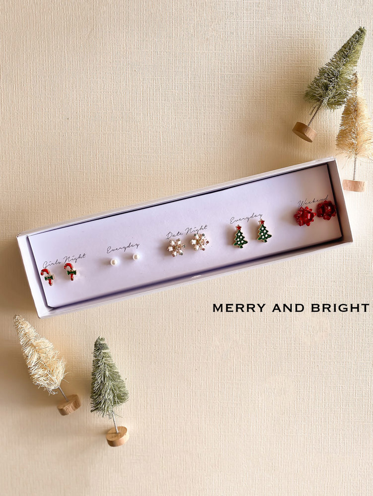 Boxed Christmas Earrings Set | Gift Ready Holiday Stud Sets | Dainty Santa Jewelry | Reindeer Earrings