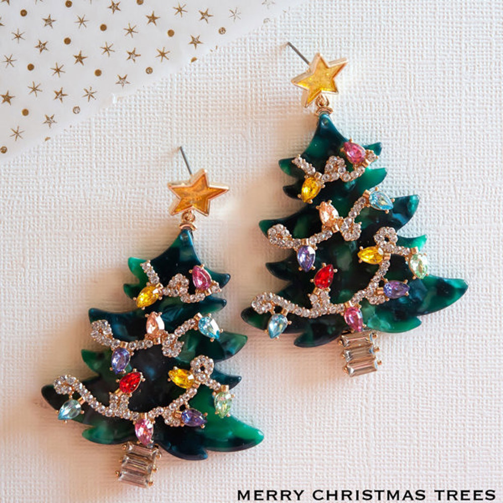 Sparkly Christmas Earrings | Vintage Vibe Holiday Earrings | Christmas Tree Jewelry