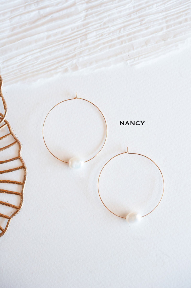 Pearl Earrings | Modern Pearl and Gold Hoops With Crystals | White Earrings