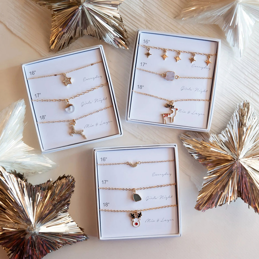 Christmas Boxed Necklace Sets | Delicate Layering Necklaces | Gift Ready Jewelry | Charm Necklaces