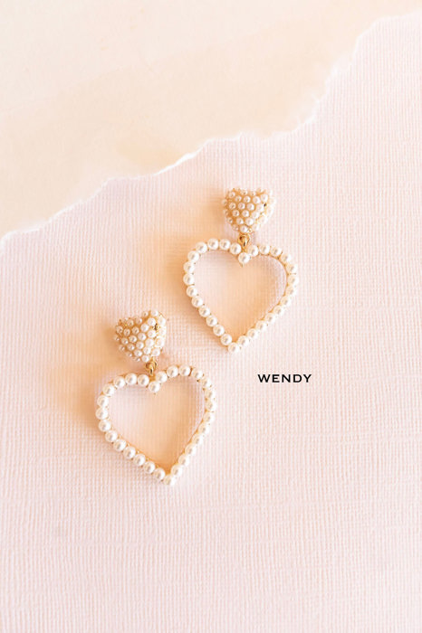 Neutral Valentine Earrings | Cream and Black Heart Earrings | Small Pearl Heart Hoops | Valentine's Day Gift