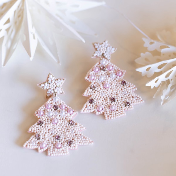 Pastel Pink Christmas Tree Earrings