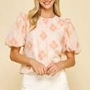  Francine Peach Floral Balloon Sleeve Blouse Top