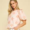  Francine Peach Floral Balloon Sleeve Blouse Top