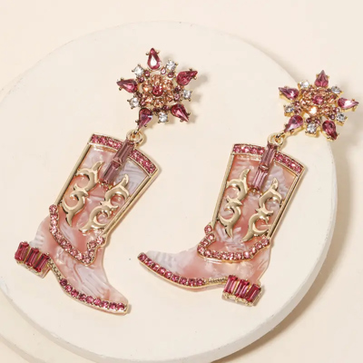 Sparkly Pink Pave Cowboy Boot Earrings