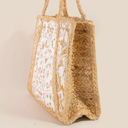  Polly White Floral Print Jute Tote Bag