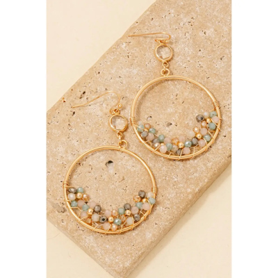 Quinn Beaded Flowers Hoop Dangle Earrings