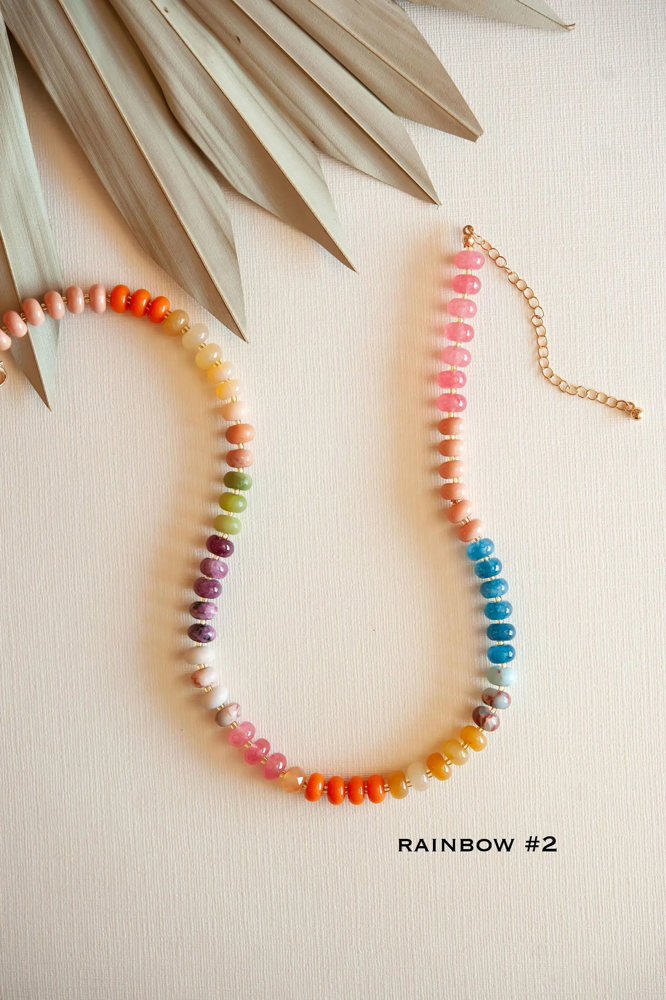 Rainbow Bead Necklace | Multi Color Knotted Gemstone Necklace | Gem Candy Necklace Gift