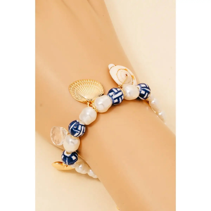 Regan Sea Life Charms Pearl and Ceramic Beaded Bracelet