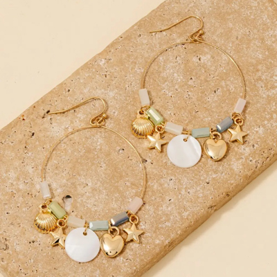 Selma Sea Life and Heart Charms Hoop Dangle Earrings