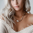  Samantha Puka Shell Necklace | Gold Puka Shell Chain with Natural Puka Shell Accent | Boho Beach Babe Accessories | Single Strand Sea Shell Necklace