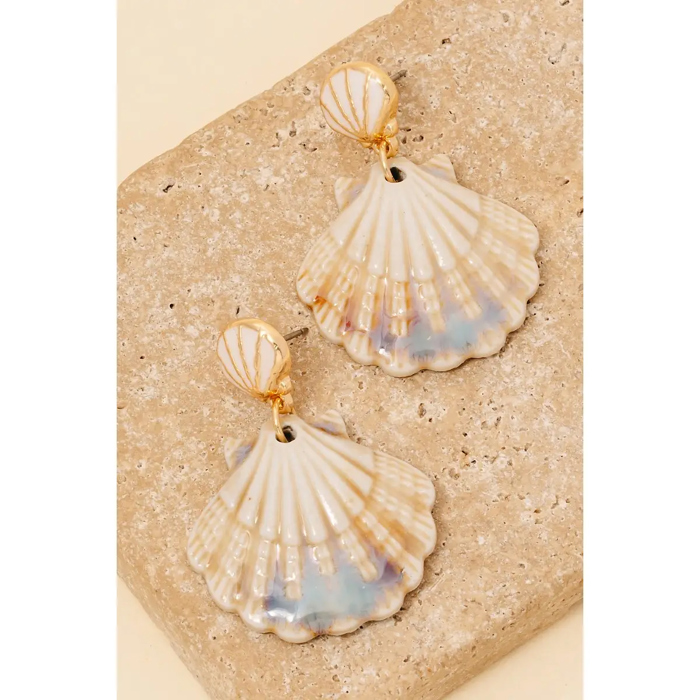 Ceramic Seashell Dangle Earrings