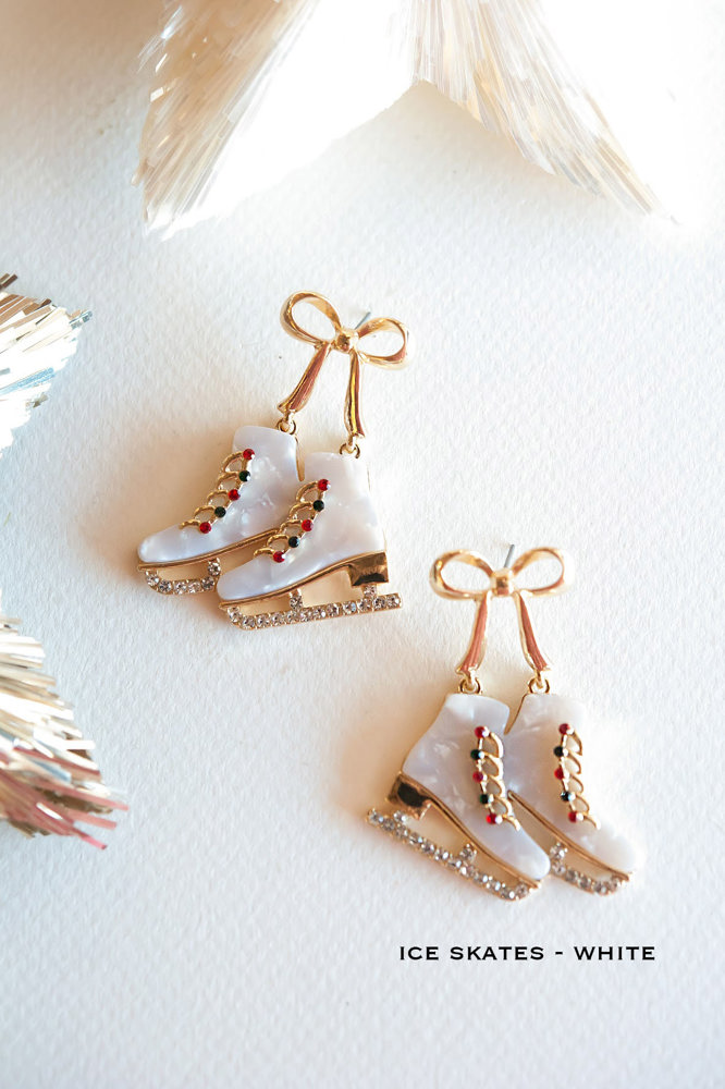 Christmas Ice Skates Earrings | Pastel Ice Skating Earrings | Winter Wonderland Gift