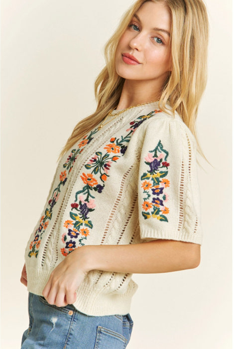 Ellie Floral Embroidery Pullover Sweater