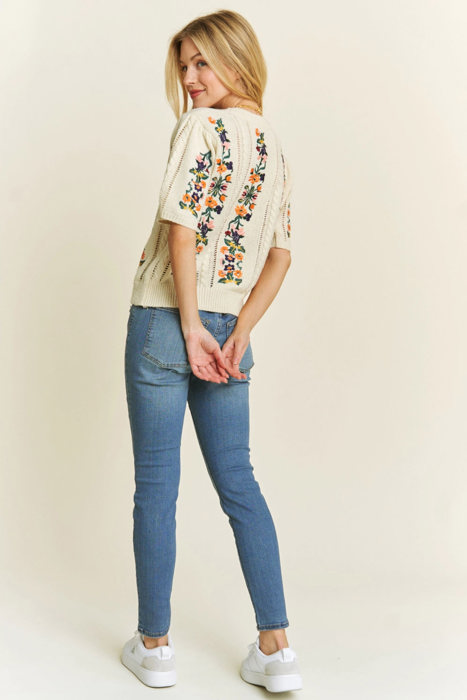 Ellie Floral Embroidery Pullover Sweater