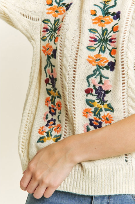 Ellie Floral Embroidery Pullover Sweater