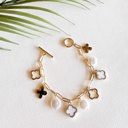  Tori Clover and Pearl Charm Bracelet | Gold Chain Toggle Bracelet