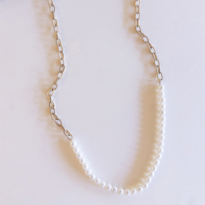 Uri Pearl Necklace | Silver Chain and Pearl Strand Short Necklace | Classic Sophisticated Pearl Strand