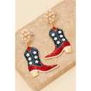  4th of July USA Western Cowboy Boots Dangle Earrings