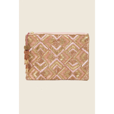Vivian Pink Beaded and Embroidered Rectangle Clutch Bag