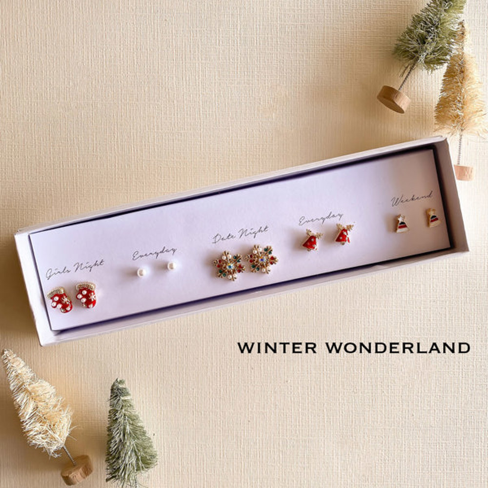 Boxed Christmas Earrings Set | Gift Ready Holiday Stud Sets | Dainty Santa Jewelry | Reindeer Earrings