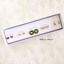 Holly Jolly Boxed Christmas Earrings Set | Gift Ready Holiday Stud Sets | Dainty Santa Jewelry | Reindeer Earrings