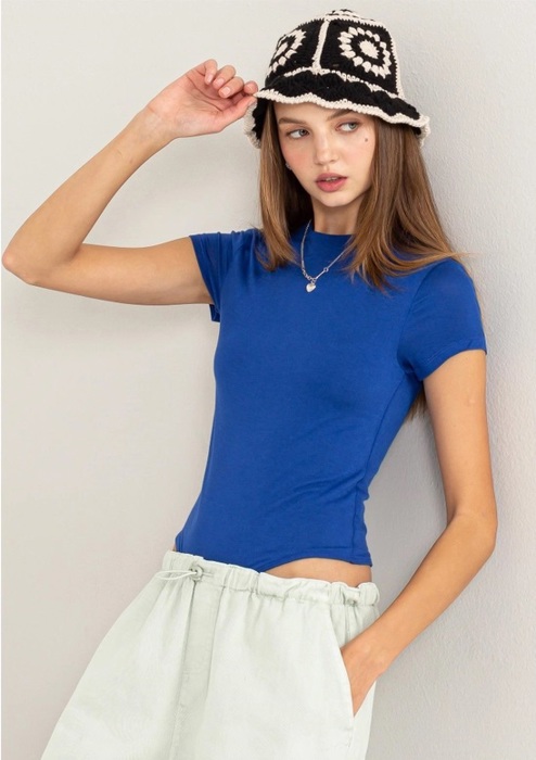 Alex Layered Cap Sleeve Bodysuit | Cobalt Blue Short Sleeves | Double-Layered | Fitted