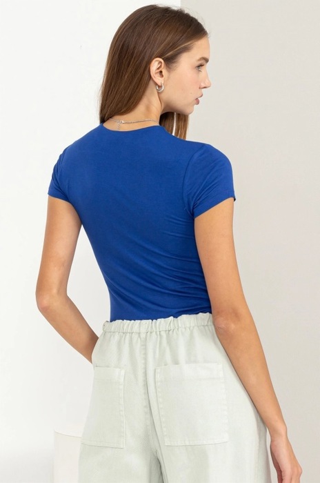 Alex Layered Cap Sleeve Bodysuit | Cobalt Blue Short Sleeves | Double-Layered | Fitted