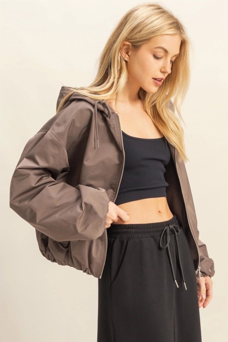 Angela Hooded Zip-Up Jacket | Women's Fall and Winter Fashion | Cocoa Brown Casual Atheisurewear 
