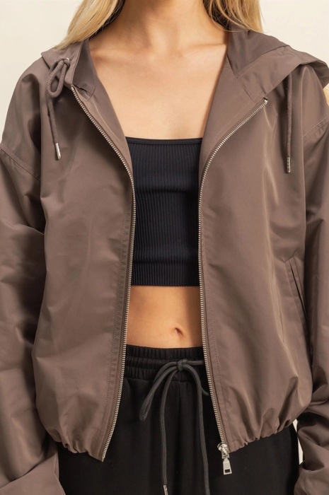Angela Hooded Zip-Up Jacket | Women's Fall and Winter Fashion | Cocoa Brown Casual Atheisurewear 